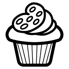 Line art illustration of a cupcake. Symbolizes sweetness, dessert, bakery, treat, celebration, indulgence, pastry, and confectionery. Perfect for food, bakery, and dessert concepts
