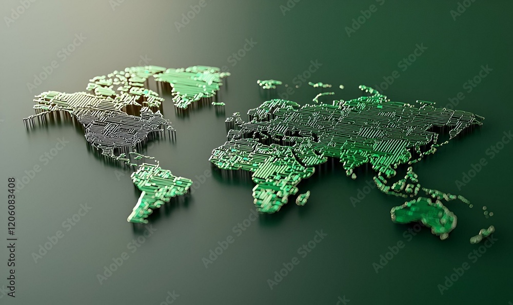 Aufkleber digital world map illuminated in green, interconnected networks, symbolizing global connectivity and