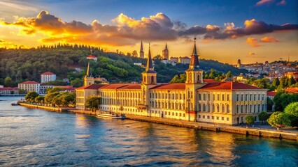 Obraz premium Kuleli Military High School Istanbul Bosphorus View - Panoramic Stock Photo
