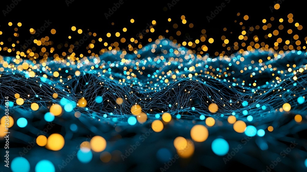Poster illuminated digital network, a vibrant 3d structure showcasing interconnected data points, symbolizi