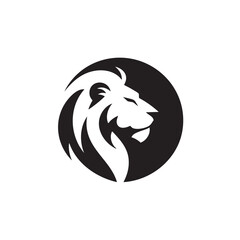A flat silhouette of a lion’s profile inside a circle, with minimal detailing for a sleek logo, black silhouette on a white background....