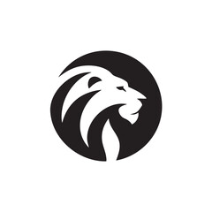 A flat silhouette of a lion’s profile inside a circle, with minimal detailing for a sleek logo, black silhouette on a white background....