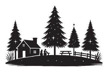 Fototapeta premium Winter Landscape Silhouette Vector Illustration