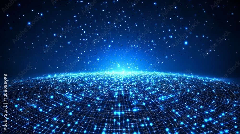 Poster futuristic grid design, an intricate network of glowing lines, creating a mesmerizing visual of tech