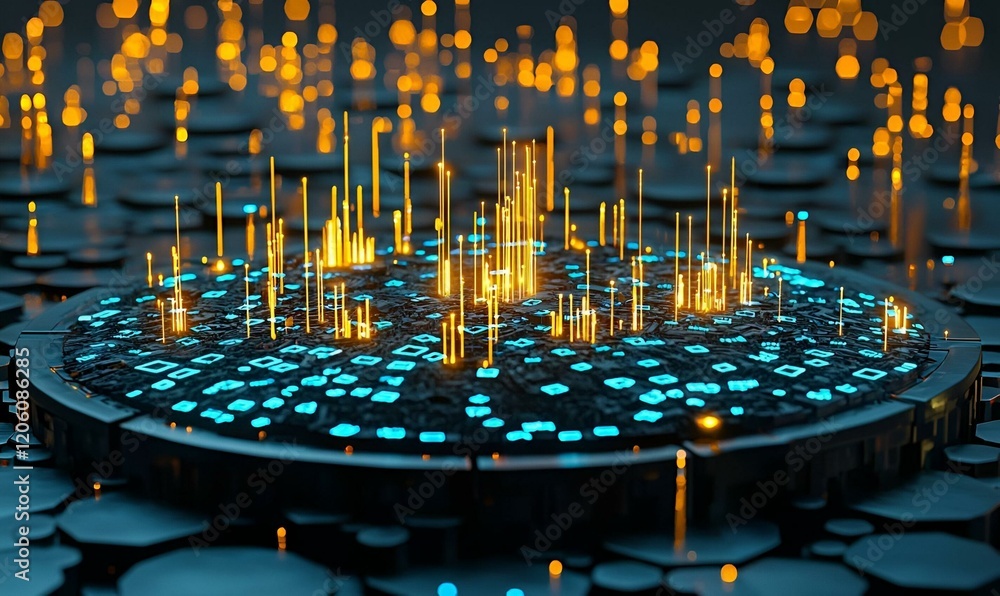 Poster futuristic holographic world map, an interactive digital globe with vibrant glowing outlines and dyn