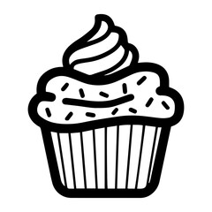 Line art illustration of a cupcake. Symbolizes sweetness, dessert, bakery, treat, celebration, indulgence, pastry, and confectionery. Perfect for food, bakery, and dessert concepts