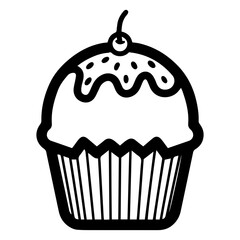 Line art illustration of a cupcake. Symbolizes sweetness, dessert, bakery, treat, celebration, indulgence, pastry, and confectionery. Perfect for food, bakery, and dessert concepts