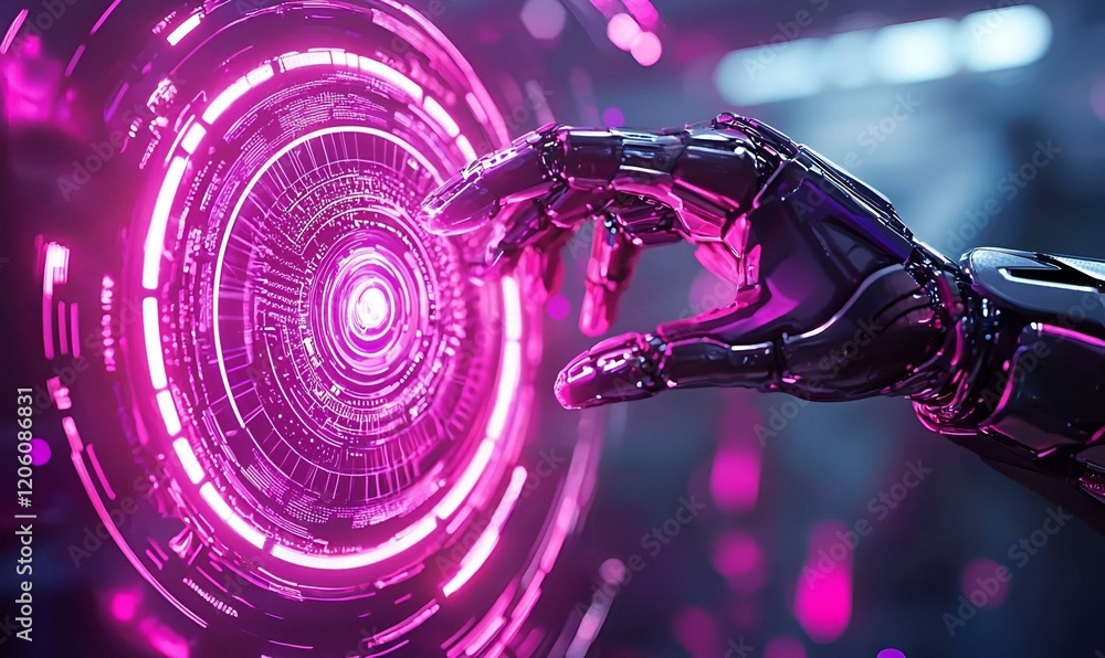 Poster futuristic ai assistant engaging with data, a sleek digital interface showcases advanced technology,