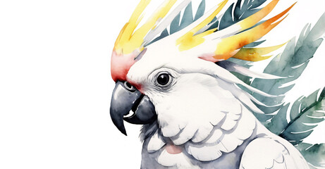 Watercolor cockatoo illustration isolated on white background.