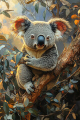 Fototapeta premium Koala Bear Sitting In A Eucalyptus Tree