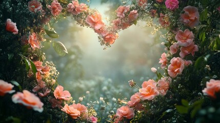 Heart shape flowers frame composition background