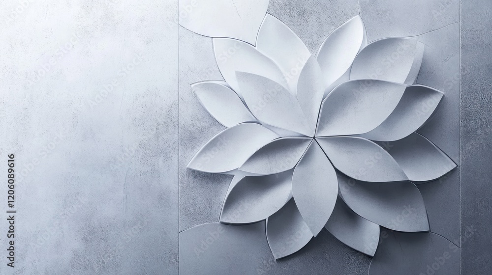Poster monochromatic floral design on light gray backdrop with soft shadows, creating a sense of calm and s