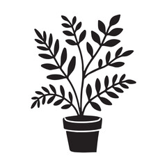 Silhouette Illustration of a Potted Fern Plant