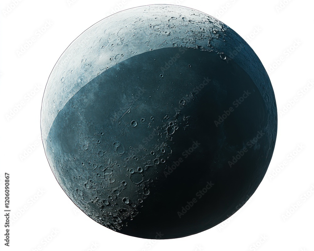 Poster dark celestial sphere with textured surface and partial illumination