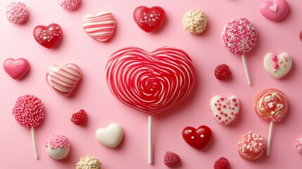Fototapeta premium Lollipop heart shape composition background