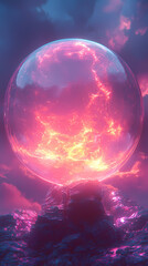 Obraz premium A glowing light orb in soft pink and purple hues contrast