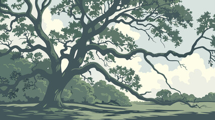 Fototapeta premium Majestic Oak Tree in Green Landscape