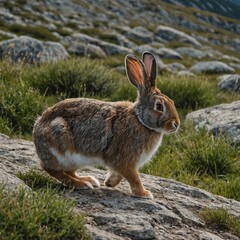 Fototapeta premium Cat is sitting on a log in a forest.cat in the garden,A tabby cat stands on a fallen log in a forest, looking directly at the camera.Portrait of a beautiful cat. 