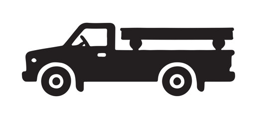 Detailed Silhouette Illustration of a Flatbed Truck