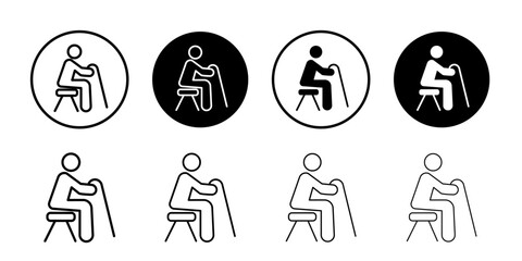 Seniors or old man sitting icon Thin line art isolated