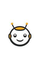 Fototapeta premium minimalist illustration of a friendly robot face It features a simple cute design with rounded features antennas and a happy expression The color palette is limited to black yellow and white