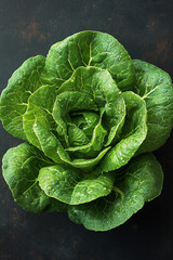 Obraz premium Fresh Green Lettuce Head Dew Drops Garden Vegetable