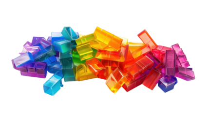 
Pile of rainbow color plastic building toy blocks on transparent background 
