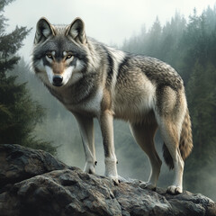 Fototapeta premium wolf in nature. Illustration for children's book, print for photo logo, t-shirt