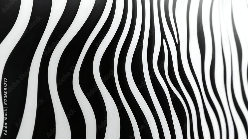 Poster black and white wavy patterns create a striking visual effect in a modern space