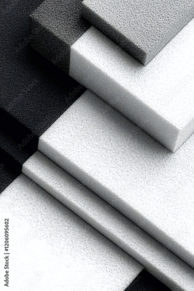 Poster different textures and tones of stacked foam sheets in a modern design setting