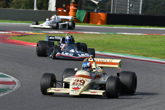 Scarperia, Italy - October 12th 2024: Arrows A6 of year 1983 ex Marc Surer drive by unknown in action during practice session at Mugello Circuit.