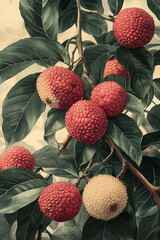Lychees on a Branch with Lush Green Leaves
