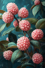Pink Flower Clusters on Lush Green Leaves