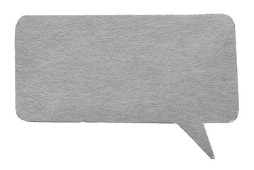 Grey gray blank cut out cardboard paper speech bubble with round rounded corners rough edges, copy...