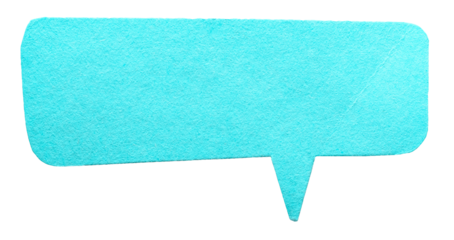 Turquoise blank cut out cardboard paper speech bubble with round rounded corners rough edges, copy space for text on transparent png background design element