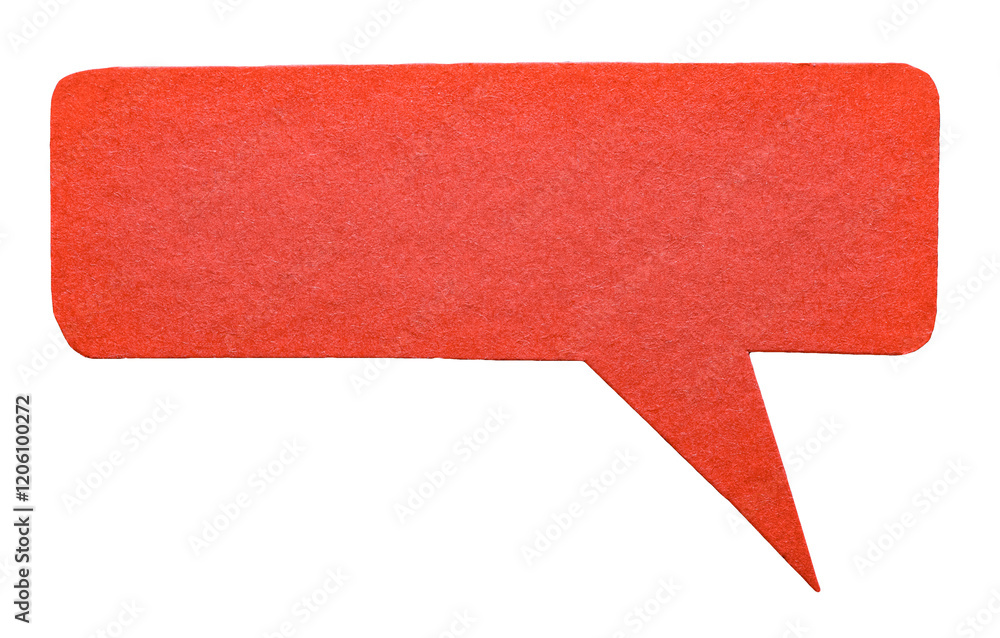Poster Red blank cut out cardboard paper speech bubble with round rounded corners rough edges, copy space for text on transparent png background design element
