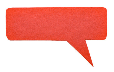 Red blank cut out cardboard paper speech bubble with round rounded corners rough edges, copy space...