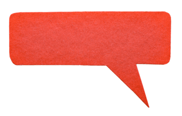 Red blank cut out cardboard paper speech bubble with round rounded corners rough edges, copy space for text on transparent png background design element
