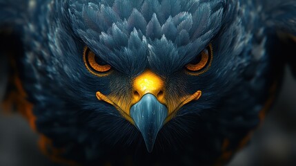 Fierce eagle close-up, dark forest, intense gaze, wildlife documentary