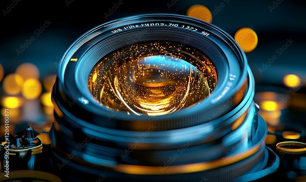 Poster color-toned depiction of a diaphragm mechanism, showcasing intricate details and textures in a scien