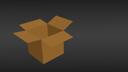 A brown Kraft corrugated paper container box with top side opened isolated on black background 