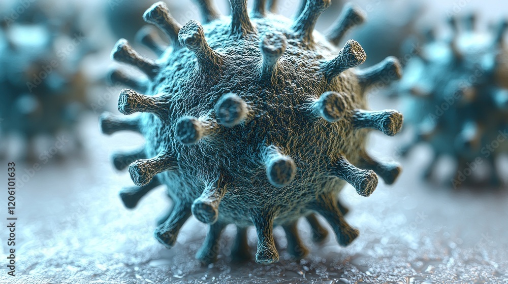 Poster detailed 3d render of a virus particle: microscopic view of viral structure