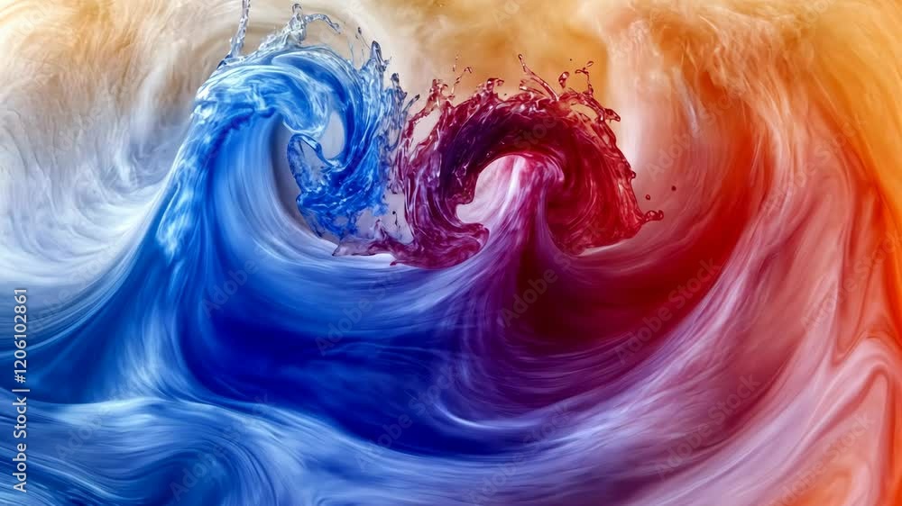Poster colorful abstract waves of blue and red swirl together creating a dynamic visual effect