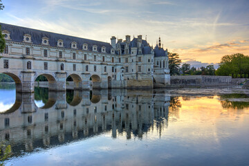 The historical Chateau de Chenonceau on the Cher river, Loire Valley, France