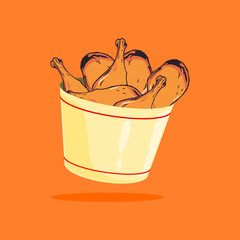 Fried Chicken With Bucket Cartoon Vector Icons Illustration. Flat Cartoon Concept. Suitable for any creative project.