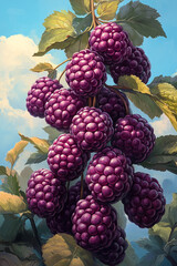 A Lush Bunch Of Ripe Blackberries Hanging From A Vine