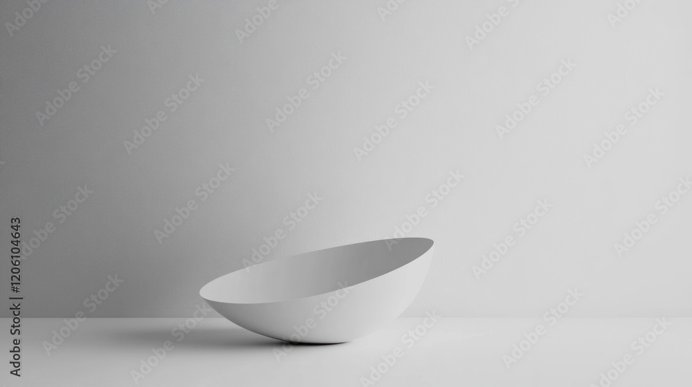 Poster minimalist composition of a white abstract curved shape against a plain background