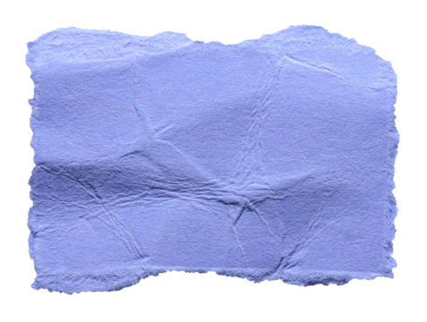Purple violet crumpled wrinkled torn piece of blank paper note cardboard with texture and copy space, close up transparent png background isolated cut out design element