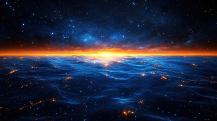 Fototapeta premium A stunning cosmic seascape with vibrant colors blending ocean and sky.