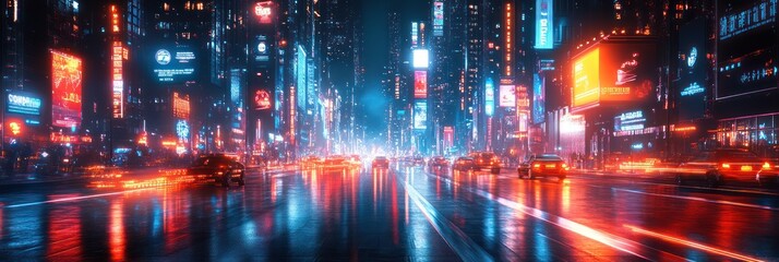 Obraz premium Cyberpunk Cityscape: Neon Nights